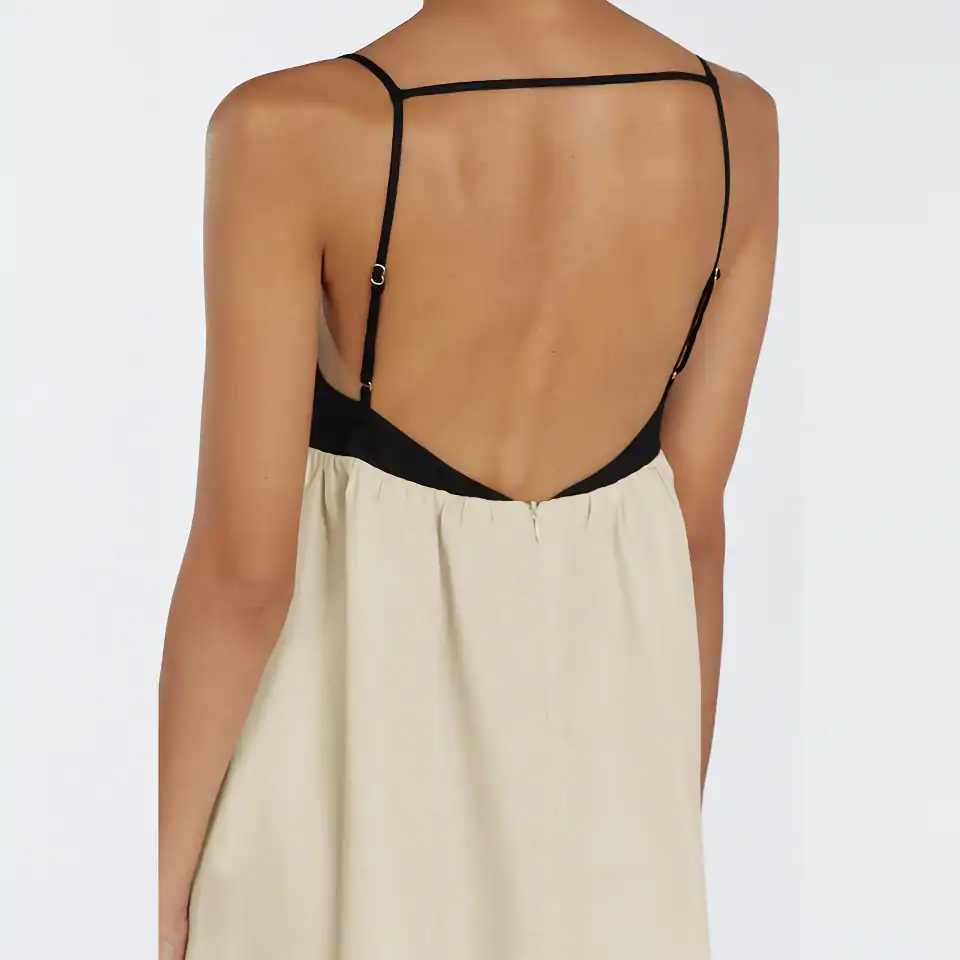 High-quality nightdress with adjustable straps, black and beige color, soft fabric, comfortable for sleep and lounging. Perfect for stylish bedtime or relaxed home wear.