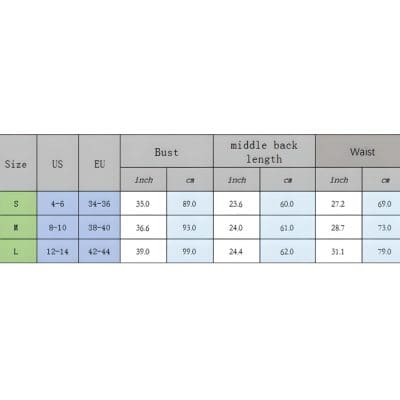 Optical prescription glasses frame size chart for different head sizes. Includes measurements for bust, middle back length, and waist, suitable for various face shapes and eye care needs.