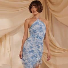 Stylish blue tie-dye halter dress perfect for summer and casual occasions. Made with high-quality fabric for a comfortable fit, featuring a unique design that complements all body types.