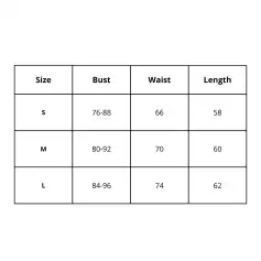 Optical clothing size chart with bust, waist, and length details for small, medium, and large sizes at Monalisa Store, ideal for fitting glasses and enhancing your eyewear style.
