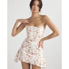Fashionable floral strapless dress perfect for summer and special occasions. Designed with flattering fit and lightweight fabric for comfort. Shop Monalisa Medical for stylish women's clothing.