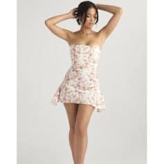 A stylish, floral strapless dress with ruffle hem, ideal for summer fashion. Shop now at Monalisa Medical Store for trendy women's apparel that combines comfort and elegance.