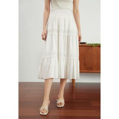 Stylish white maxi skirt with lace details, perfect for summer and casual wear from Monalisa Store.