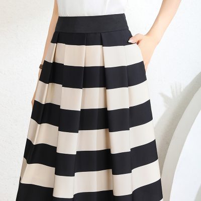 Elegant black and white striped long skirt for women, perfect for stylish and comfortable everyday wear, available at Monalisa Store for modern fashion.