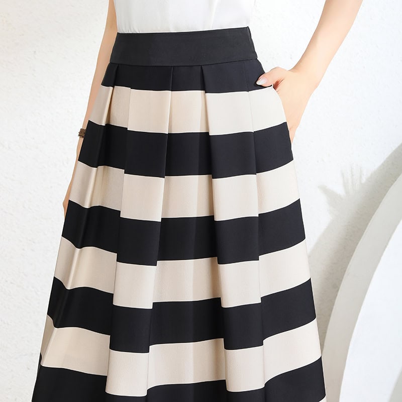 Elegant black and white striped long skirt for women, perfect for stylish and comfortable everyday wear, available at Monalisa Store for modern fashion.
