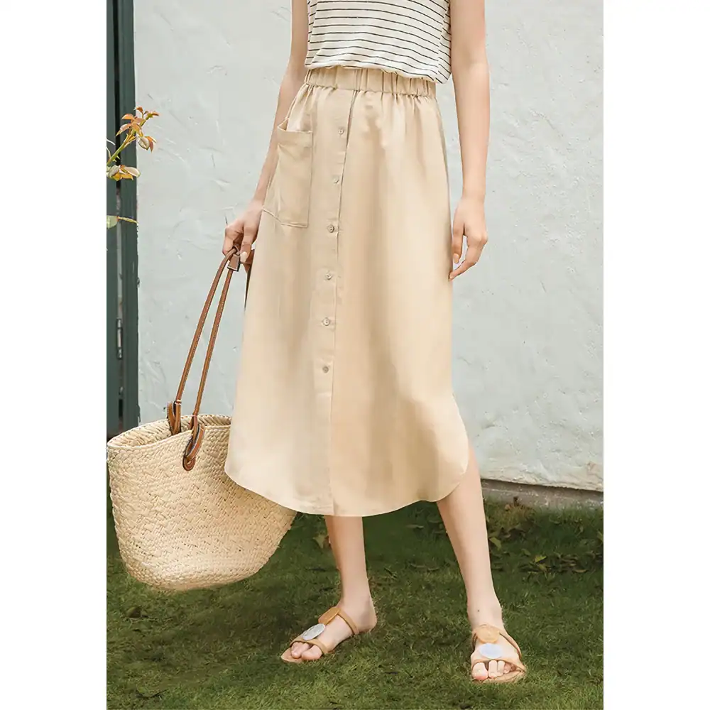 Elegant Cotton Linen Maxi Skirt - Image 6