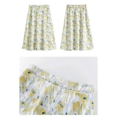 Elegant floral printed skirt, perfect for casual or office wear with comfortable elastic waistband.