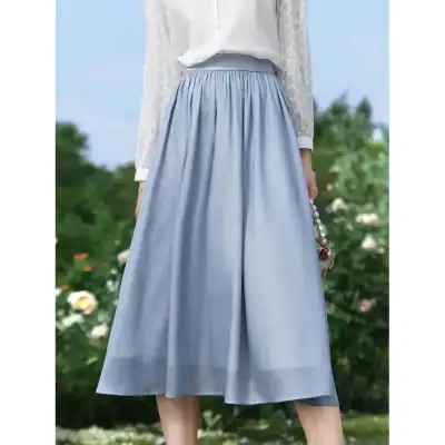High-quality, stylish wide-leg skirt in soft blue, perfect for casual or formal wear, offering comfort and a trendy look.