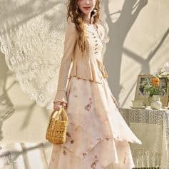 Stylish beige boho dress with layered flowy skirt, perfect for spring and summer casual wear, featuring unique button details and comfortable fabric.