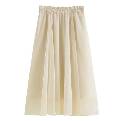 High-quality cream maxi skirt with a comfortable elastic waistband, perfect for casual or formal wear, offering style and comfort, available at Monalisa Store.