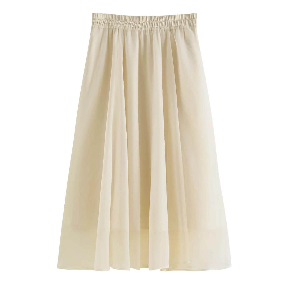 High-quality cream maxi skirt with a comfortable elastic waistband, perfect for casual or formal wear, offering style and comfort, available at Monalisa Store.