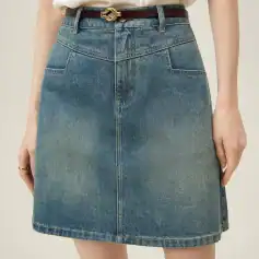 High-waisted denim skirt with classic stitching, stylish fit, perfect for casual, daily wear and summer outings. Available in various sizes and washes at Monalisa Medical Store.