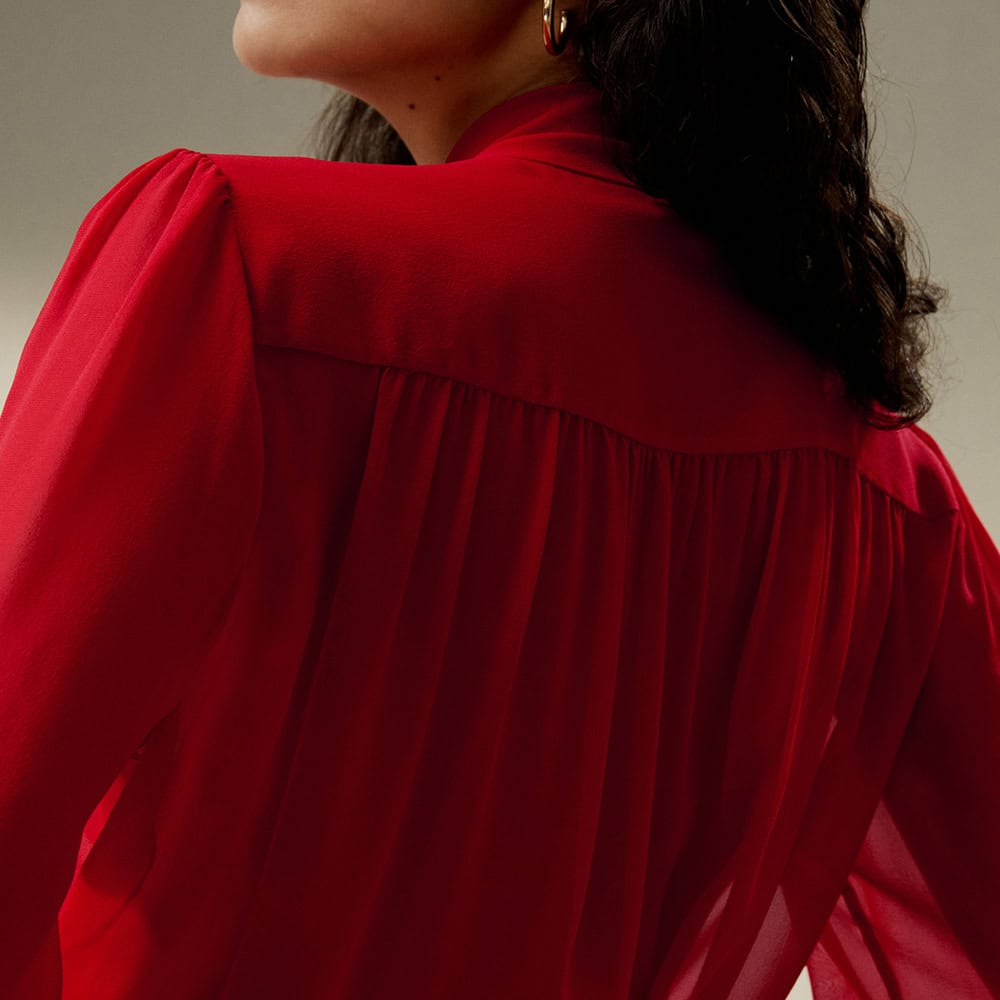 Sheer Silk Mesh Bow-Tie Blouse - Image 6