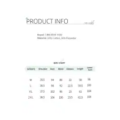 High-quality opt clothing with size chart, perfect for stylish, comfortable wear. Designed for a flattering fit, made from cotton and polyester blend, suitable for various sizes including M, L, XL, and 2XL.