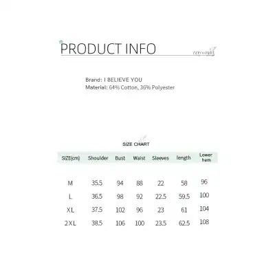 High-quality opt clothing with size chart, perfect for stylish, comfortable wear. Designed for a flattering fit, made from cotton and polyester blend, suitable for various sizes including M, L, XL, and 2XL.