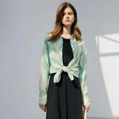 Elegant women's fashion blouse with a tie-front design, perfect for casual and formal occasions, available at Monalisa Store for trendy apparel lovers.