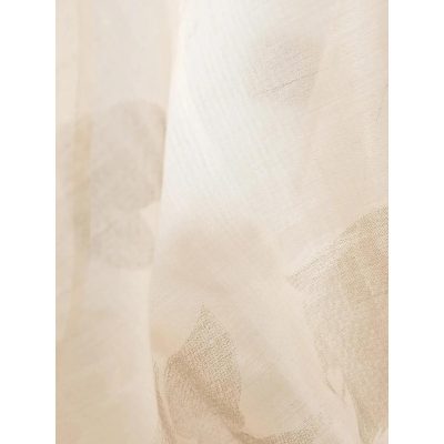 Close-up of a beige fabric curtain with a subtle, modern pattern, perfect for enhancing window treatments and home aesthetics. Ideal for living rooms, bedrooms, or offices seeking a chic, neutral look.