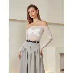 Elegant off-shoulder long sleeve top, stylish and trendy women's fashionwear for casual or formal occasions. Perfect for modern women seeking chic online options at Monalisa Store.