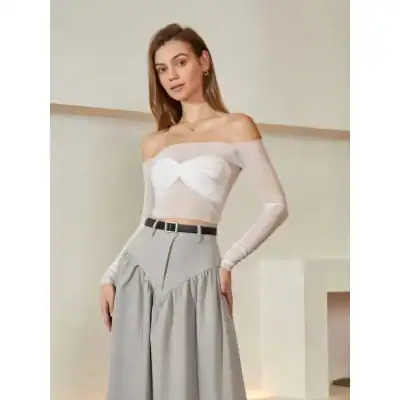 Elegant off-shoulder long sleeve top, stylish and trendy women's fashionwear for casual or formal occasions. Perfect for modern women seeking chic online options at Monalisa Store.