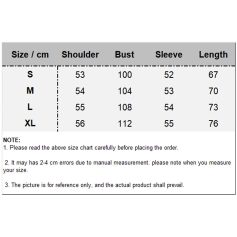 Comfortable, professional medical apparel sizing guide including S, M, L, XL sizes with measurements for shoulders, bust, sleeves, and length. Perfect for healthcare professionals seeking quality uniforms.