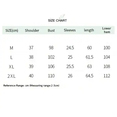 Opt for the perfect fit with our detailed size guide, showcasing measurements for shoulder, bust, sleeves, length, and lower hem, ideal for fashion-conscious shoppers seeking quality and accurate sizing.