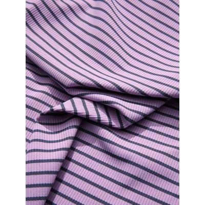 Close-up of pink and black striped fabric, highlighting soft material and detailed stitching. Ideal for fashion, apparel, or textile decor.