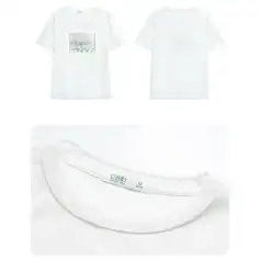 A stylish white T-shirt featuring a holographic graphic design, perfect for casual wear and fashion statements.