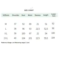 Comprehensive size chart for medical scrubs and apparel, including measurements for shoulder, bust, waist, sleeves, length, and lower hem, suitable for healthcare professionals.