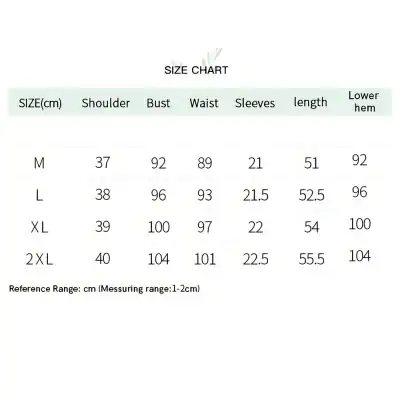 Comprehensive size chart for medical scrubs and apparel, including measurements for shoulder, bust, waist, sleeves, length, and lower hem, suitable for healthcare professionals.