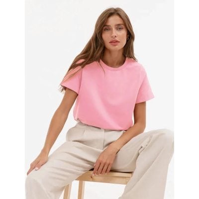 High-quality pink women's casual t-shirt for everyday wear, comfortable fit, stylish design from Monalisa Store.
