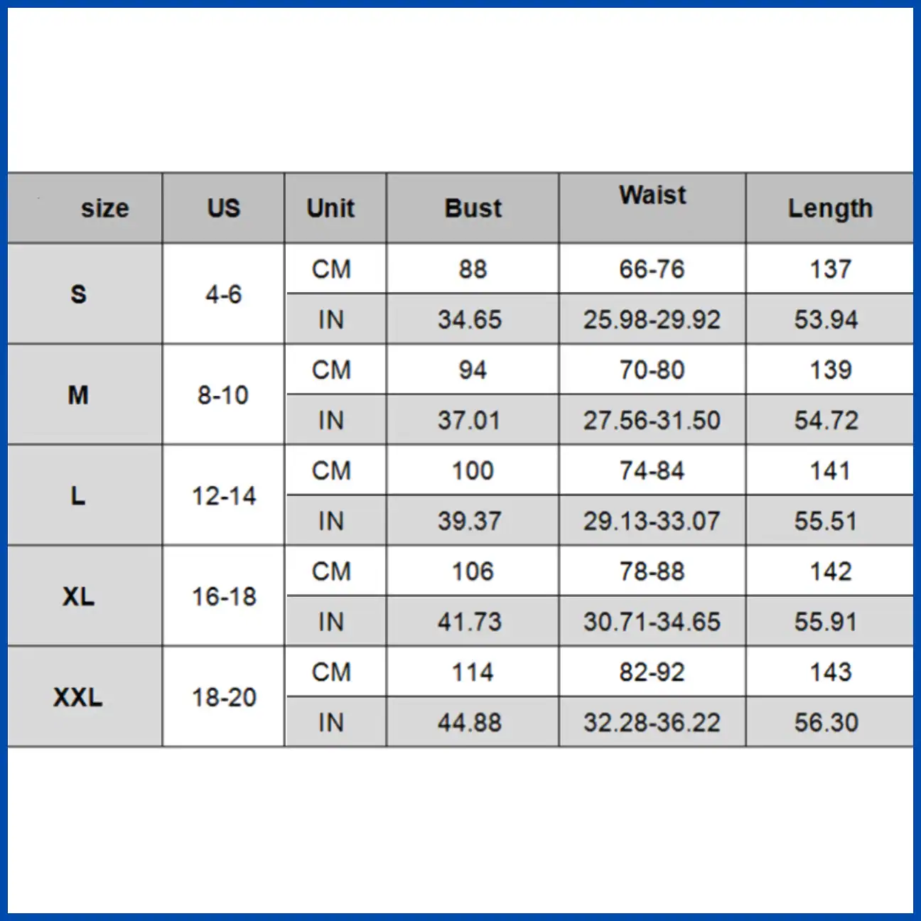 Chart of women's clothing sizes with measurements in centimeters and inches, showcasing options from small to extra-large, ideal for shopping at Monalisa Medical opt store.