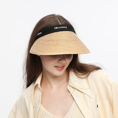 UV protection straw sun visor hat for women, summer outdoor sunshade, wide brim beach hat, stylish and lightweight accessory for sun safety.