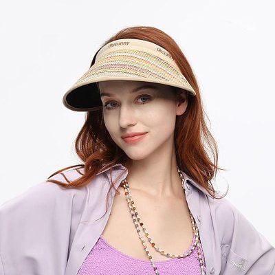 Stylish sun visor with woven design, perfect for summer and outdoor activities, providing UV protection and a fashionable look.