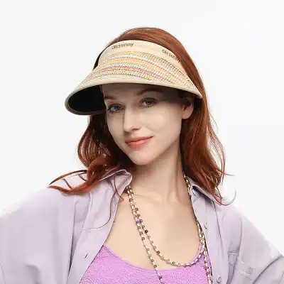 Stylish women's sun visor with colorful woven design, perfect for outdoor activities and sun protection, available at Monalisa Store.