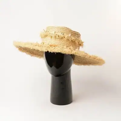 Wide-brim straw hat for sun protection, stylish summer accessory, perfect for outdoor activities, beach, garden, and vacation.
