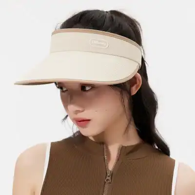 Sun visor hat for women, beige color, lightweight and adjustable, perfect for outdoor activities, sports, and daily sun protection.