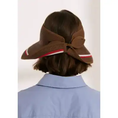 Elegant brown wide-brim hat with a stylish bow, perfect for sun protection and fashionable occasions. Features durable fabric and comfortable fit, ideal for enhancing everyday or special event outfits.