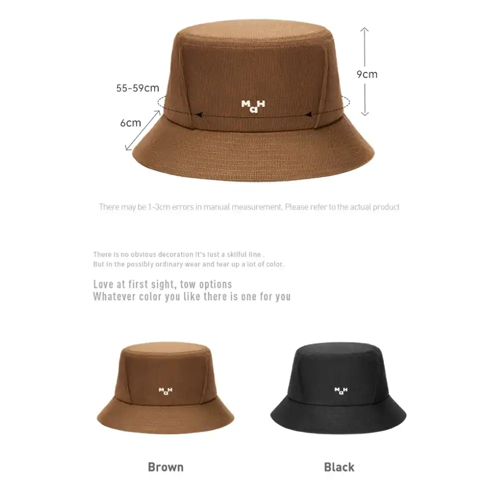 Stylish brown bucket hat with adjustable size for sun protection and casual wear. Perfect for outdoor activities and fashion accessory.