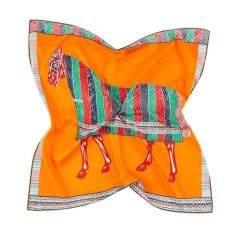 Luxurious silk scarf featuring a vibrant, multicolored horse design perfect for premium fashion accessories. Elegant, high-quality material ideal for enhancing your stylish wardrobe with a unique touch.