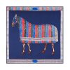 Colorful decorated horse textile artwork in vibrant red, blue, gray, and brown shades, featuring intricate patterns and detailed craftsmanship, ideal for home decor or gifting.