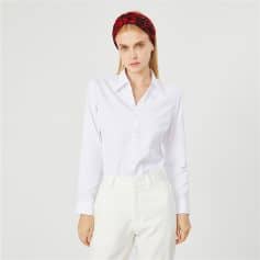 Stylish woman wearing white shirt and red headband, showcasing sophisticated eyewear and opt accessories at Monalisa Store. Perfect for modern visual comfort and fashion.