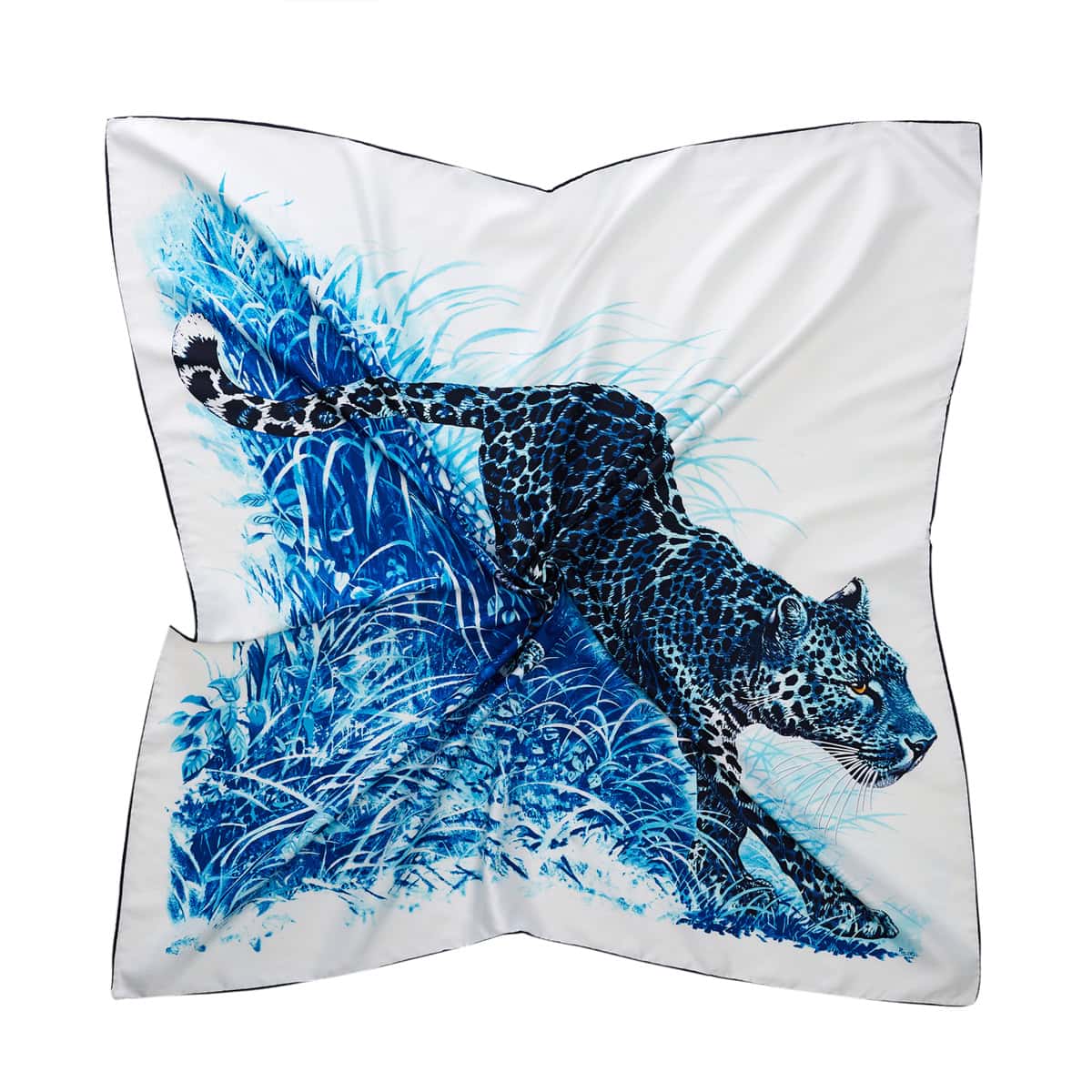 Luxurious leopard print silk pillowcase featuring a striking blue grass design, perfect for enhancing your bedroom decor with elegance and comfort.