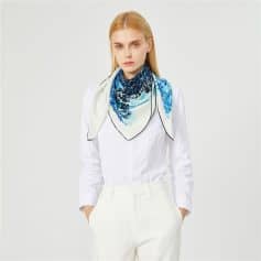 Stylish blue and white silk scarf perfect for women to elevate their optical look.