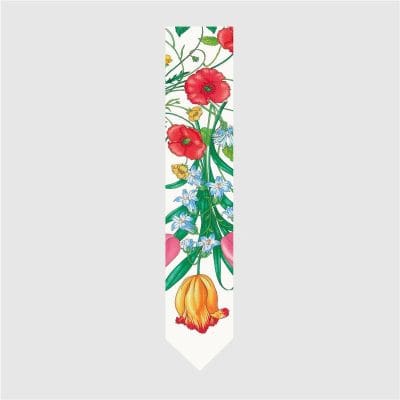 Colorful floral design tie with red poppies, blue orchids, yellow accents, perfect for stylish events or everyday wear.