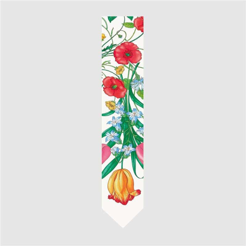 Colorful floral design tie with red poppies, blue orchids, yellow accents, perfect for stylish events or everyday wear.