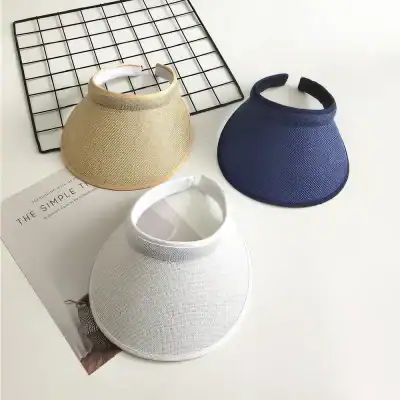 Elegant beige, navy blue, and white sun visor hats with breathable mesh design, perfect for outdoor sports, beach, and casual wear. A fashionable accessory that combines comfort and style for all ages.