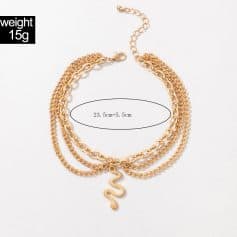 Gold snake pendant necklace with multiple chains, 23.5 cm + 5.5 cm adjustable extension, lightweight 15g, stylish accessory for women. Perfect for trendy outfits and jewelry collection.