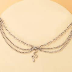 Stunning layered silver snake pendant necklace featuring multiple chains, perfect for jewelry lovers. Shop high-quality, fashionable jewelry at Monalisa Store for a sophisticated look.
