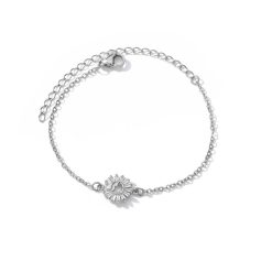 High-quality silver bracelet featuring a sunflower design, perfect for stylish accessories. Ideal for everyday wear or special occasions, showcasing timeless jewelry craftsmanship.