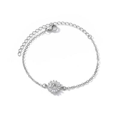 High-quality silver bracelet featuring a sunflower design, perfect for stylish accessories. Ideal for everyday wear or special occasions, showcasing timeless jewelry craftsmanship.